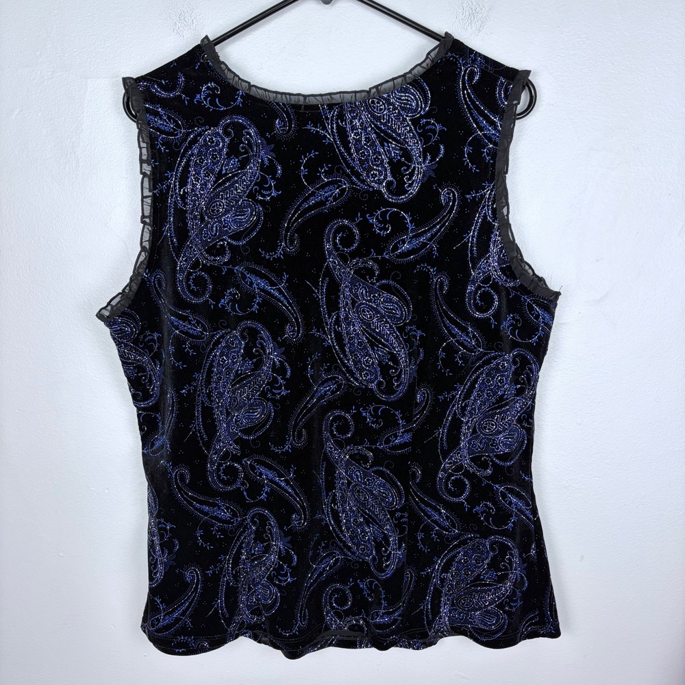 Studio 1940 Velvet Paisley Blouse Black Blue Glitter Ruffle Whimsygoth 18/20W - Picture 7 of 7